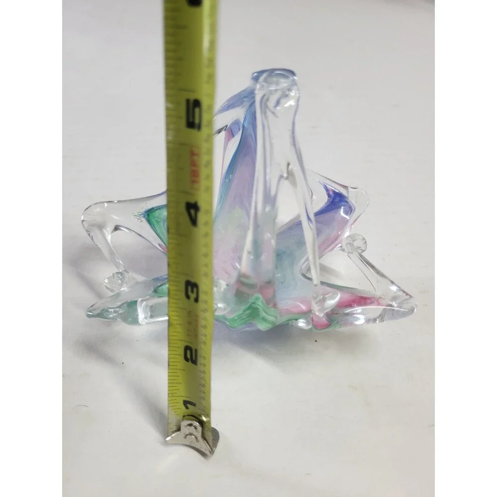 Vintage Art Glass Basket Swirl Murano Hand Blown Star Base 5.5 Inch
